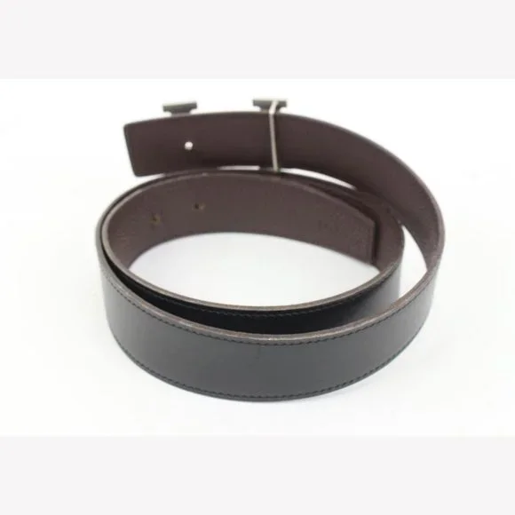 Hermès Black x Brown x SIlver 32mm Reversible Strie H Logo 